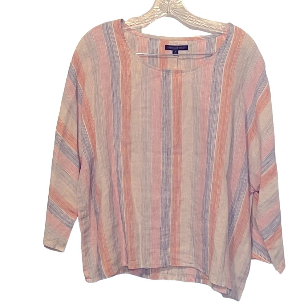For Cynthia 100% linen 3/4 length sleeve striped blouse
